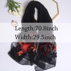 Embroidered Flower Silk Scarf Shawl for Women
