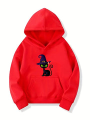 Kitten Witch Hat Hoodie Girls Halloween Top Kids Gift