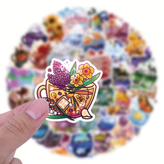 50pcs Colorful Tea Cup Stickers Waterproof Vinyl Travel Stickers Pack
