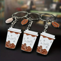 Fashionable Coffee Cup & Bean Alloy Key Chain