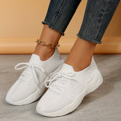 Women's Knit Platform Sneakers Breathable Lace Up Shoes