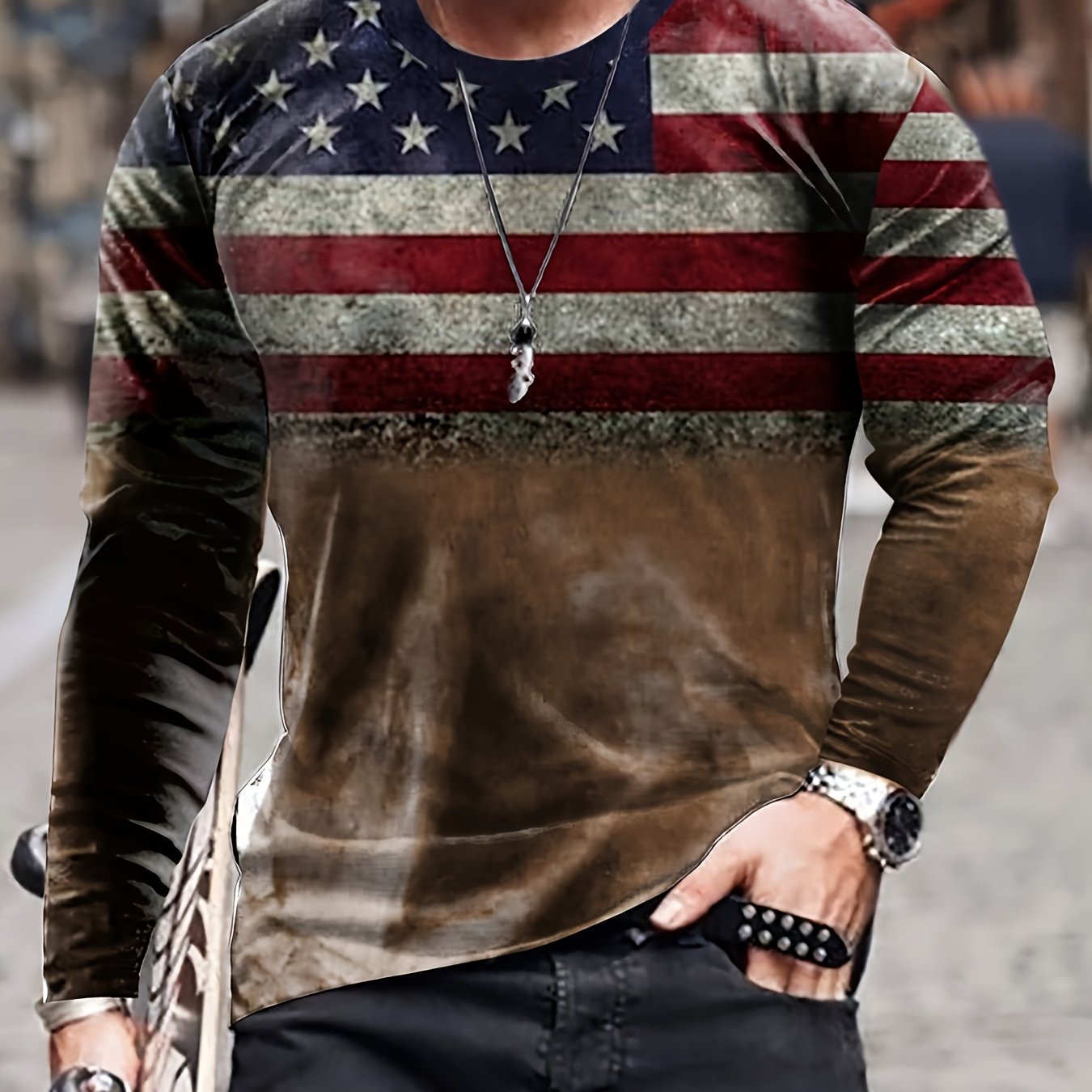 Men's 3D American Flag Long Sleeve T-shirt
