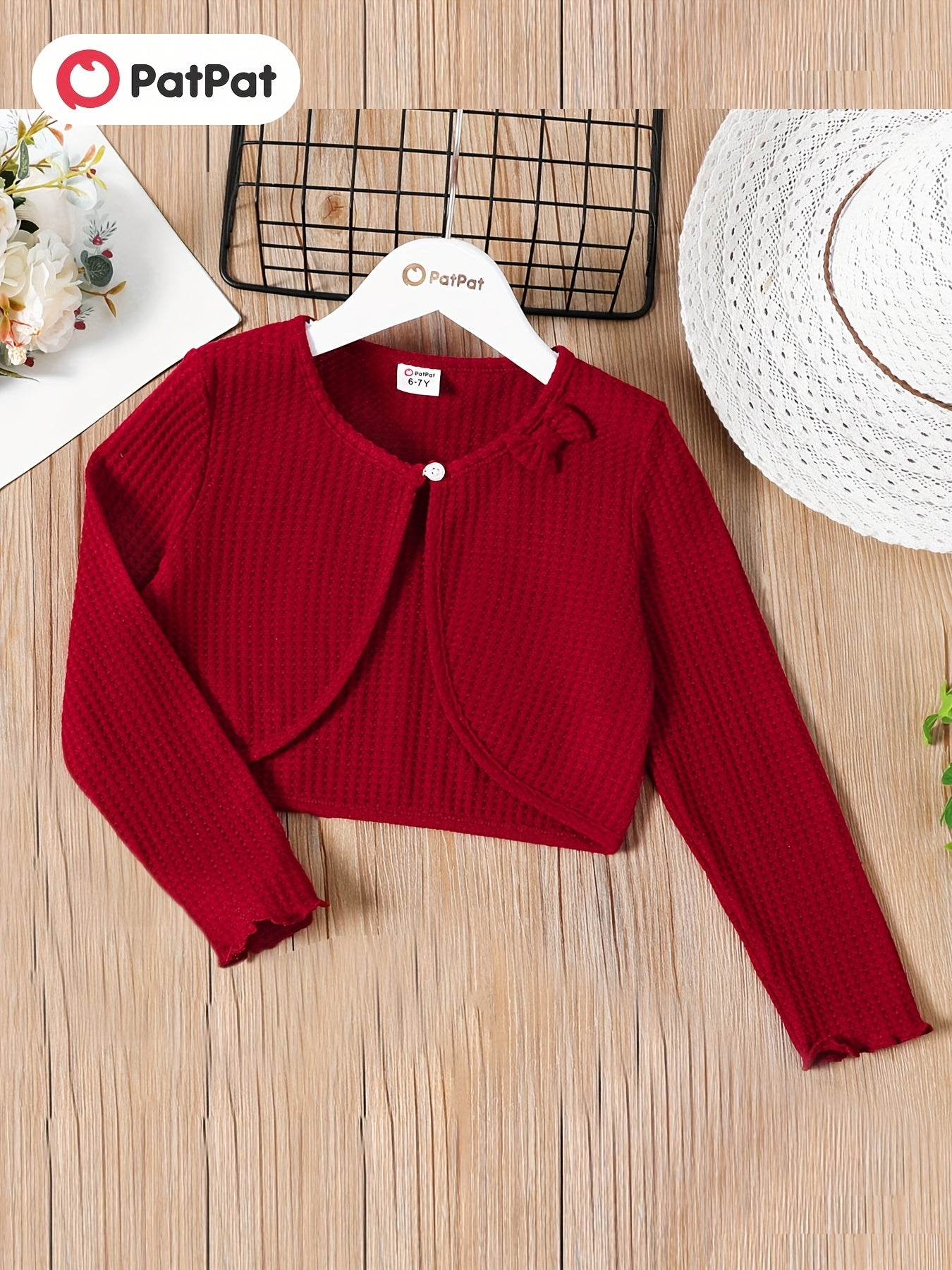 Kid Girl Cardigan Comfort Fit Bowknot Waffle Long Sleeve Jacket Cardigans