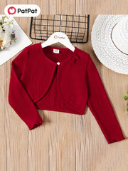 Kid Girl Cardigan Comfort Fit Bowknot Waffle Long Sleeve Jacket Cardigans