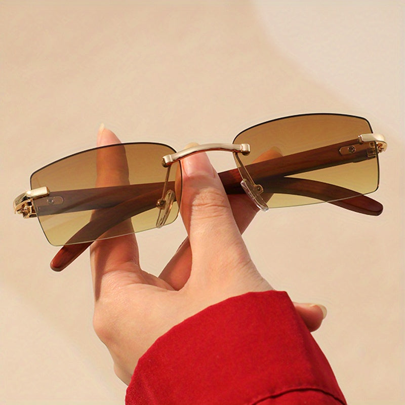 Rimless Sunglasses Retro Rectangle Metal Sun Shades UV400