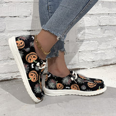 Spider & Pumpkin Pattern Slip On Canvas Shoes Halloween