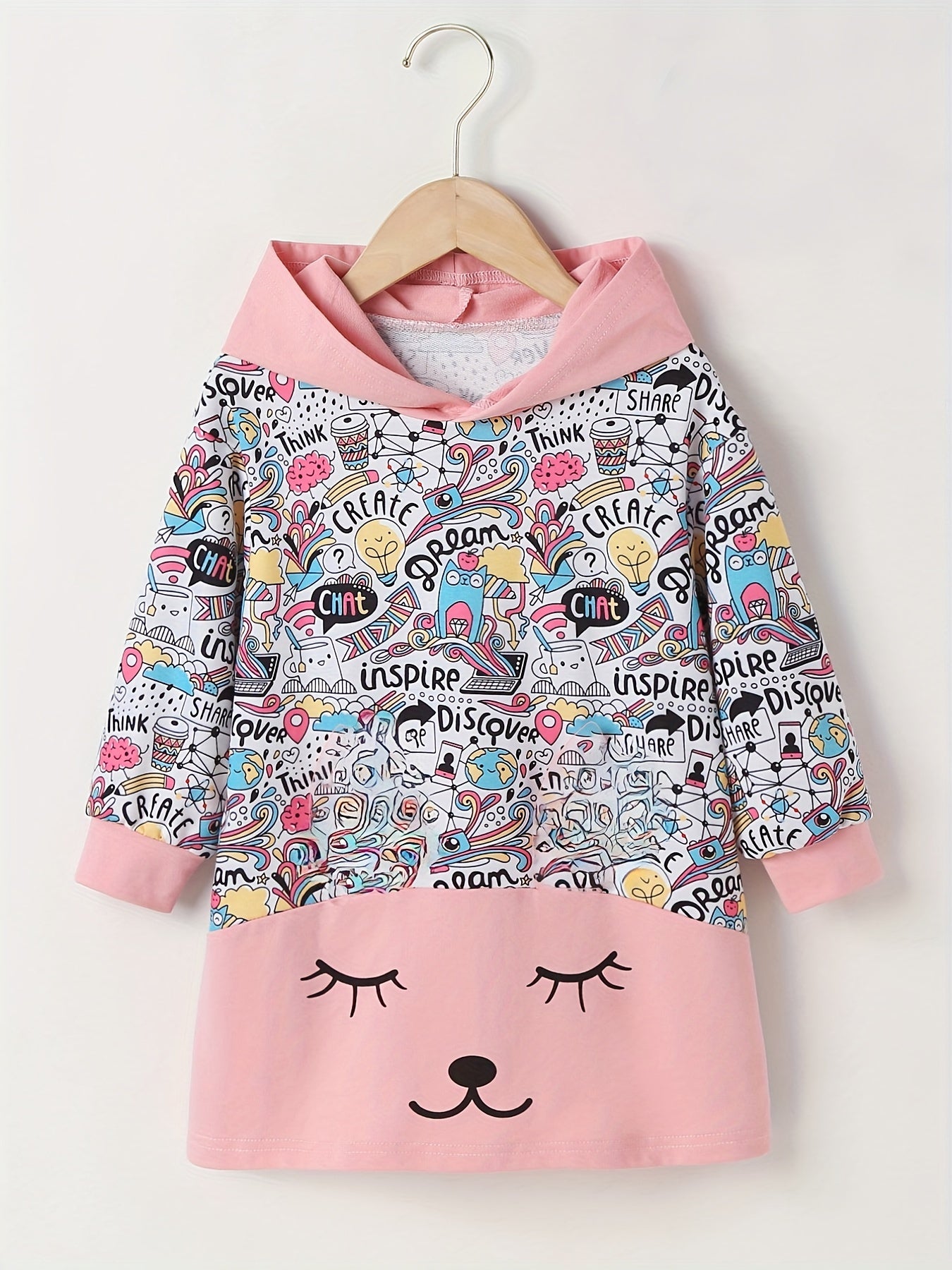 Girls' Kitty Print Casual Hooded Sweatshirt Kids' Hoodie Pullover Coat