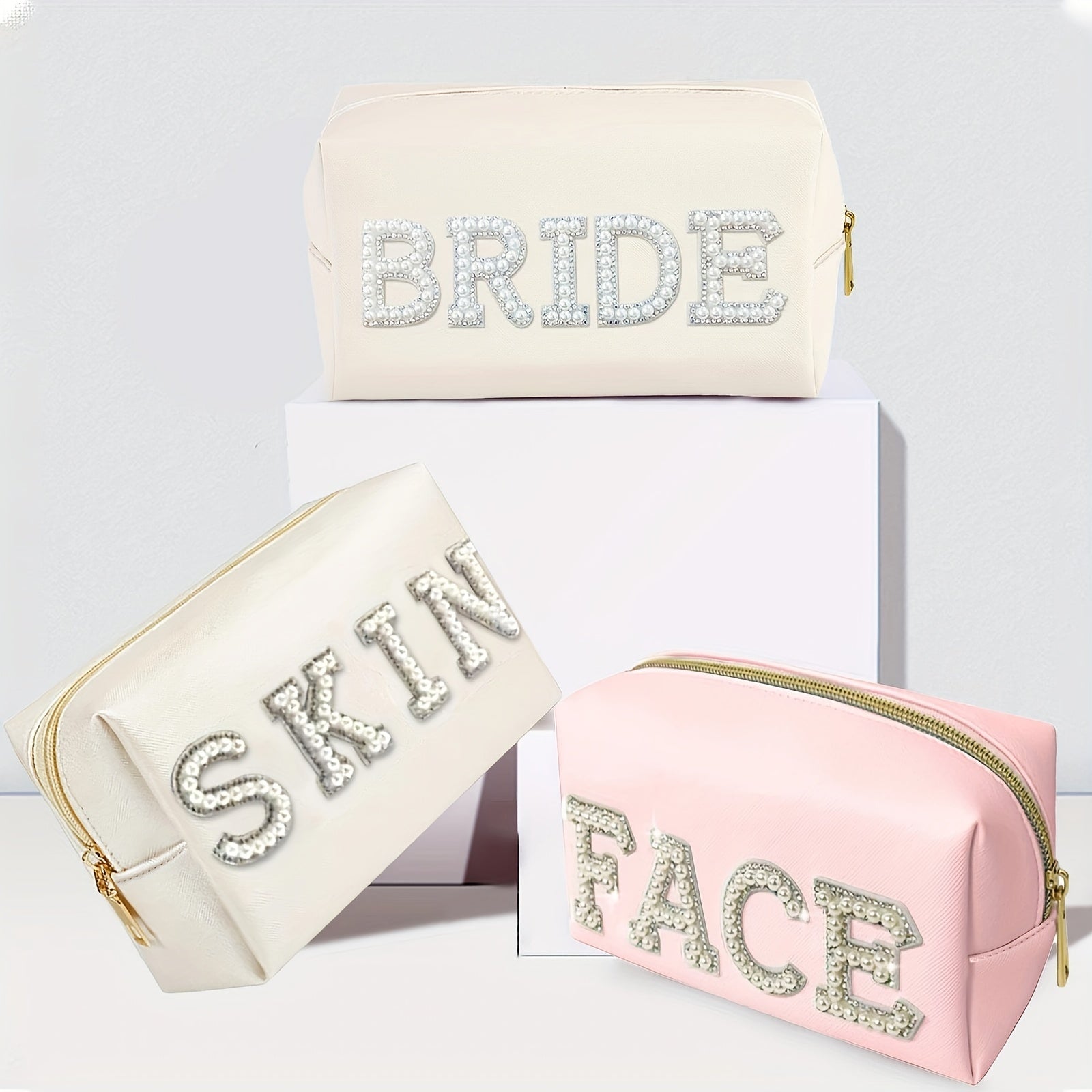 Varsity Letter Patches PU Leather Cosmetic Bag