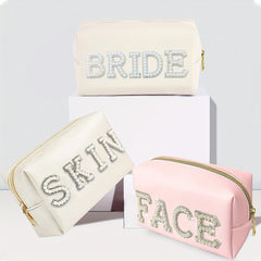 Varsity Letter Patches PU Leather Cosmetic Bag