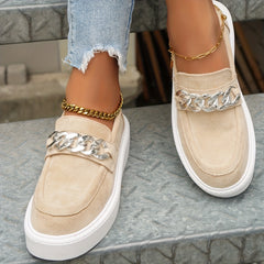 Women's Chain Decor Platform Slip On Sneakers Low Top Shoes