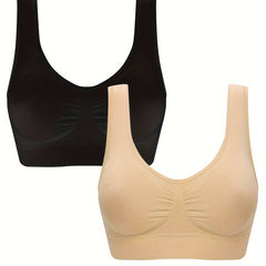 2 Seamless Solid Sports Bras Comfy & Breathable Women's Workout Bra