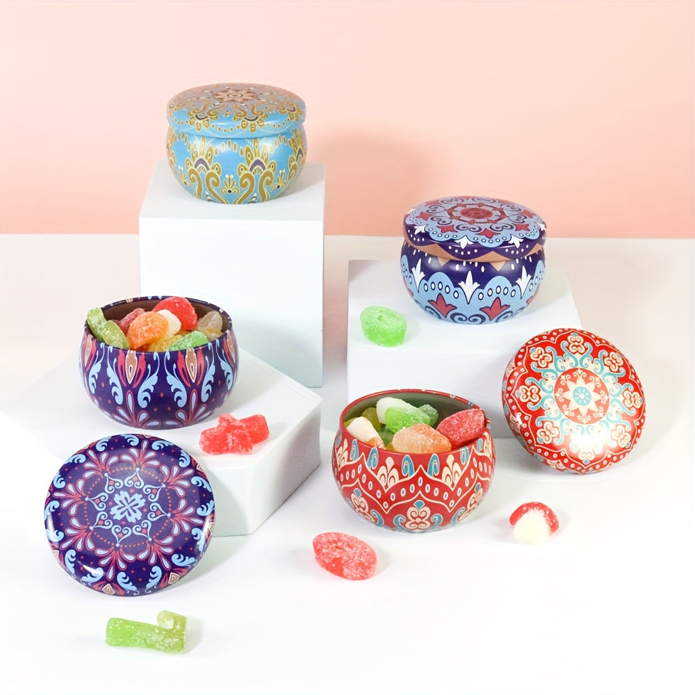 4pcs Retro Boho Small Candy Jars Christmas Candy Boxes Small Iron Round Tea Boxe