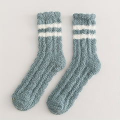 3 Pairs Striped Floor Socks Soft Fuzzy Warm Stockings