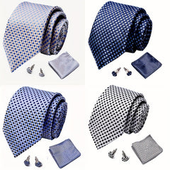 Men's Plaid Pattern Tie Pocket Scarf Cuff Set For Suits