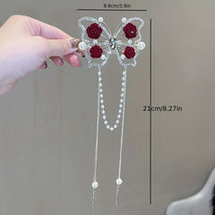Girl's Tassel Rose Flower Barrette Vintage Rhinestone Hair Clip
