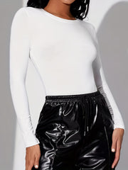Long Sleeve Crew Neck Bodysuit Solid Casual Bodysuit Women's Clothing