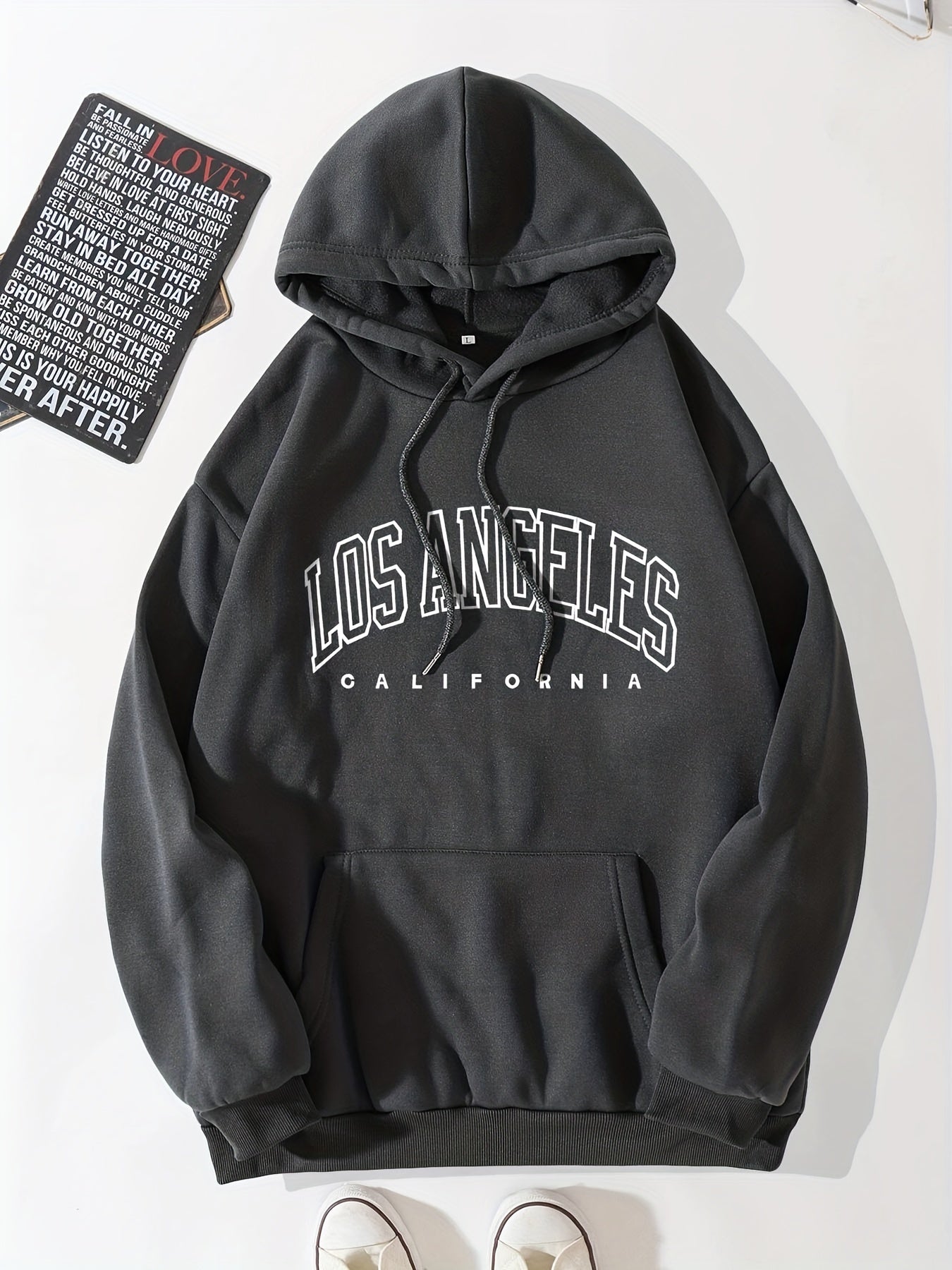 Letter Print Kangaroo Pocket Hoodie Casual Long Sleeve Drawstring Hoodies