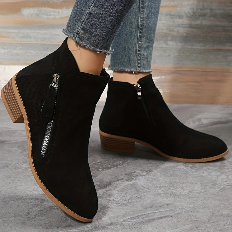 Women's Chunky Heel Chelsea Boots with Side Zipper