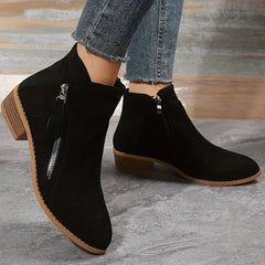 Women's Chunky Heel Chelsea Boots with Side Zipper