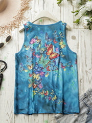 Butterfly Print Tank Top Round Neck Medium Stretch