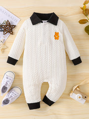 Baby's Polo Collar Long Sleeve Gentleman Style Jumpsuit