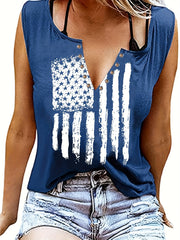 American Flag Print Tank Top Sleeveless Crew Neck Women's Clothing