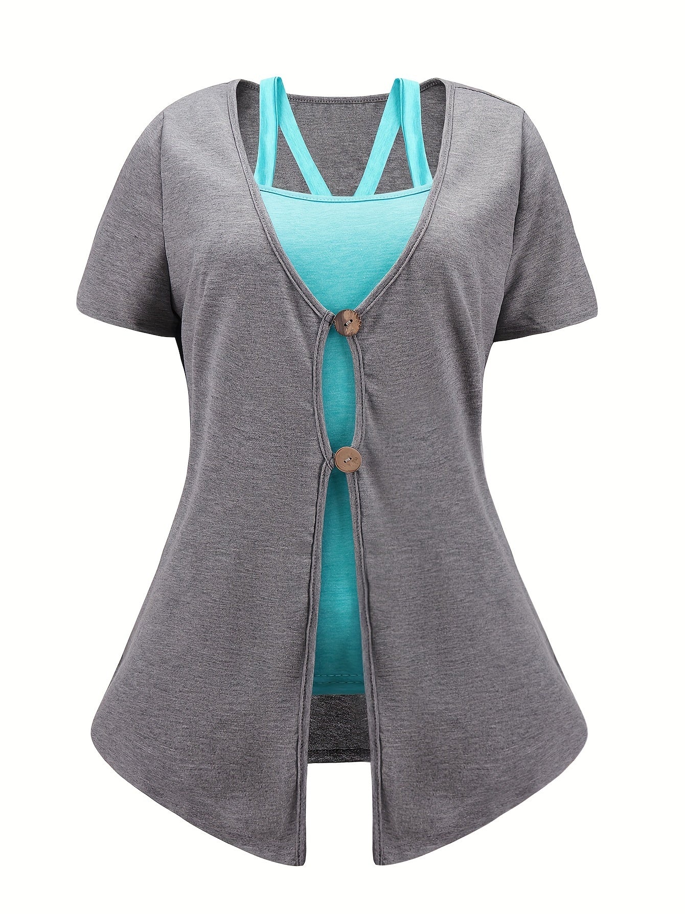 Solid Round Neck Cami Top & Tee Set