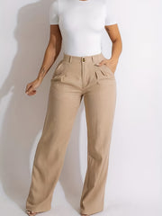 Ruched Wide Leg Pants Solid High Waist Versatile Women's Clothing