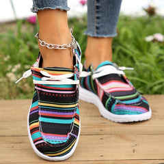 Stripes Print Lightweight Flat Boat Shoe Non Slip Wear Resistance Skate Shoes