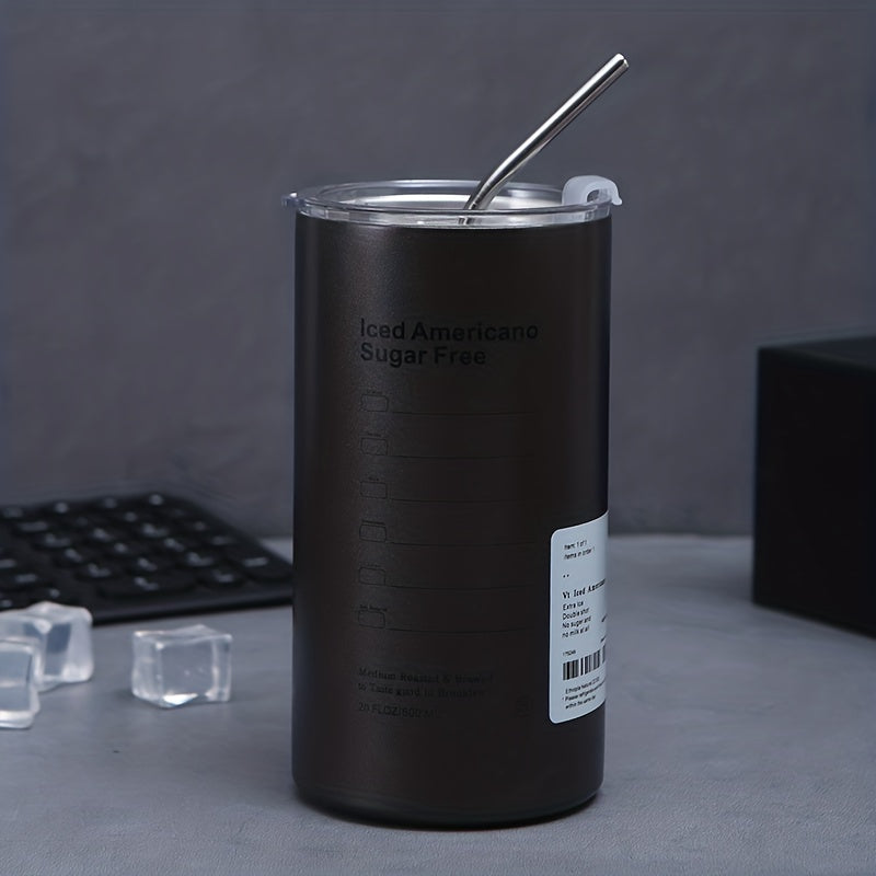 320 600ml Stainless Steel Coffee Cup Large Capacity Vacuum Straw Cup