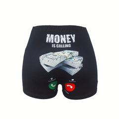 Money Is Calling Print Skinny Shorts