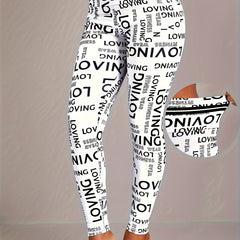 Letter Print Sports Leggings High Waist Yoga Running Tight Pants