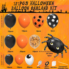 121pcs Halloween Balloons Set Orange Confetti Polka Dot Spider Eyes Balloons