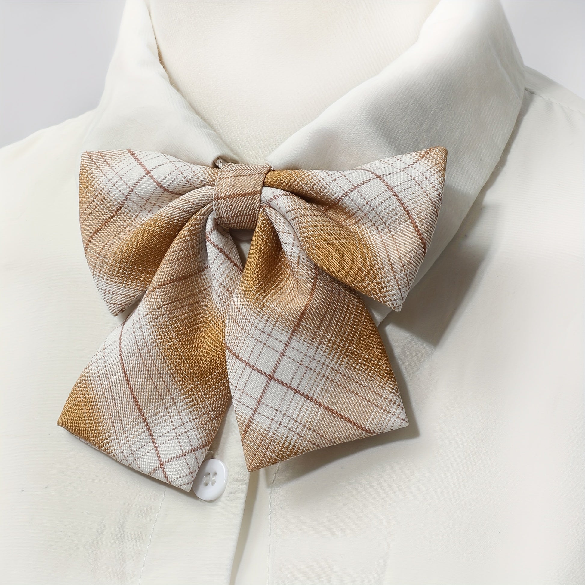 2pcs Plaid Bow Tie Neck Tie Orange Bow Tie For Women Dress Shirt