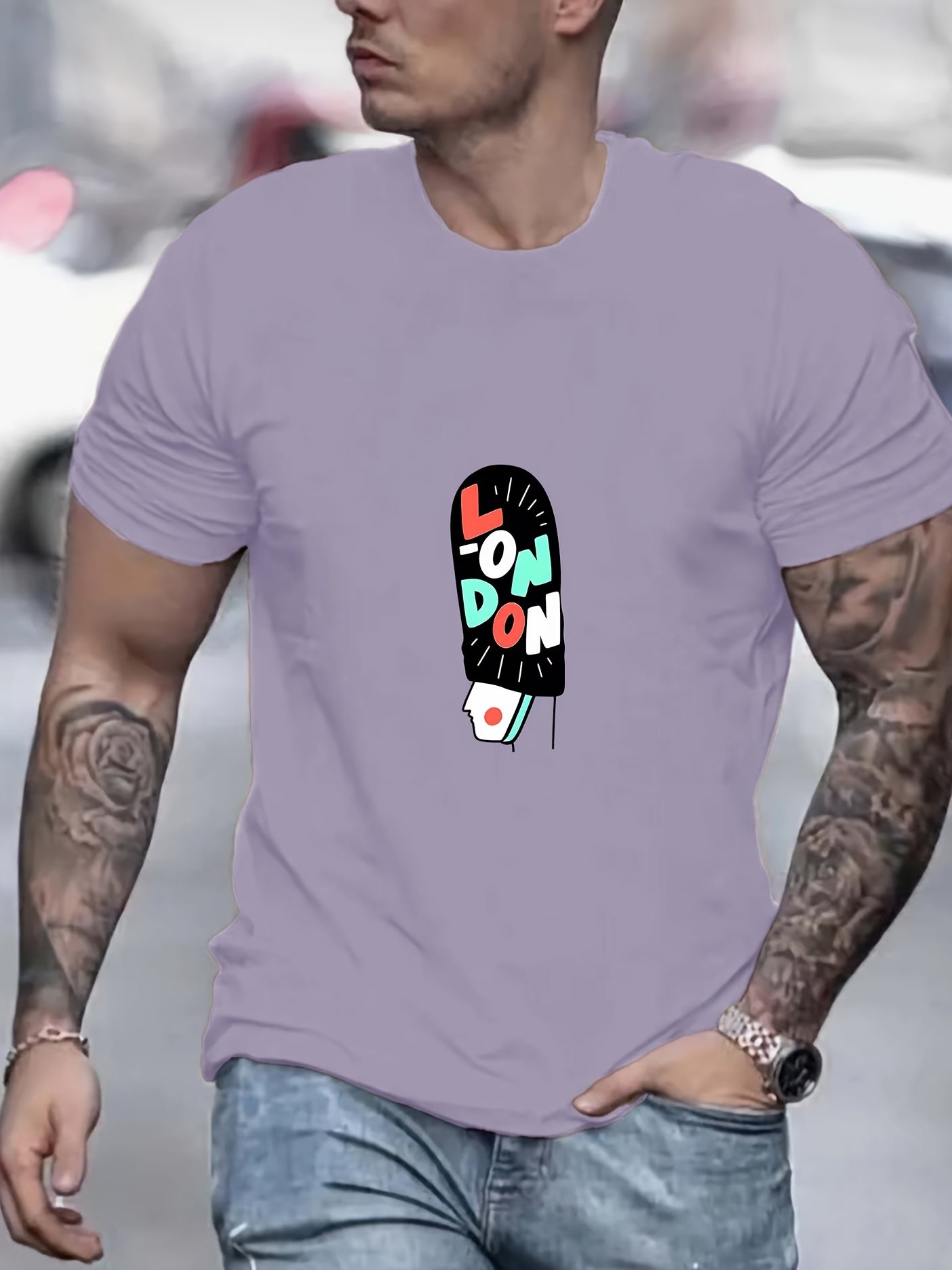 LONDON Print Men's Graphic Crew Neck T shirt Casual Comfy Tees