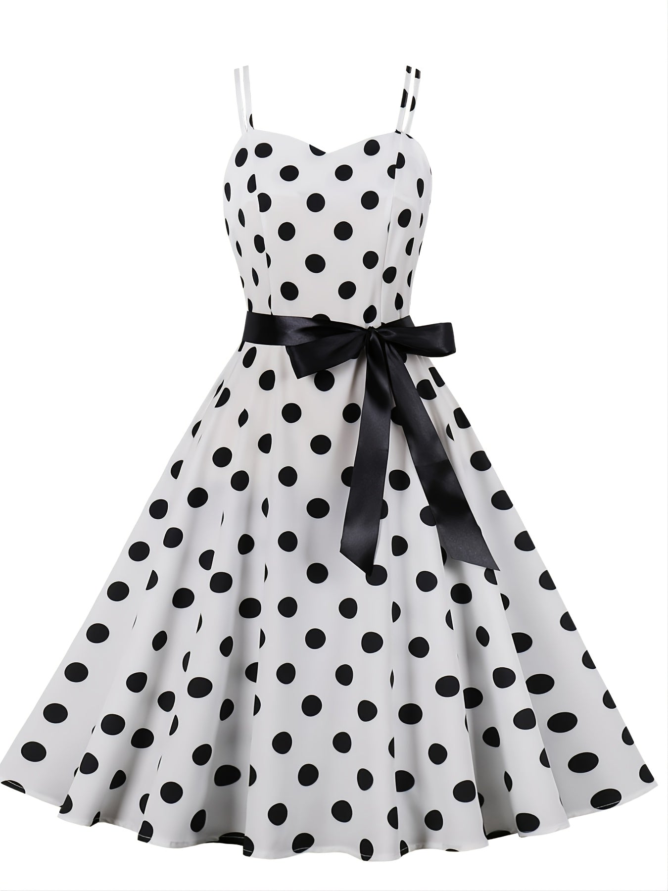 Retro Polka Dot Swing Dress Sleeveless Lace Up A-line