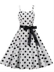 Retro Polka Dot Swing Dress Sleeveless Lace Up A-line