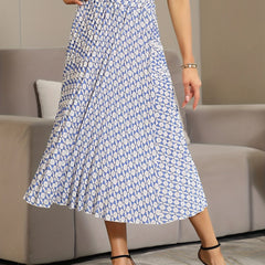 Geometric Print Pleated Skirt Elastic Waist Spring Summer Women's Clothing