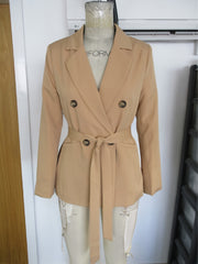 Lapel Neck Belted Double Breasted Blazer