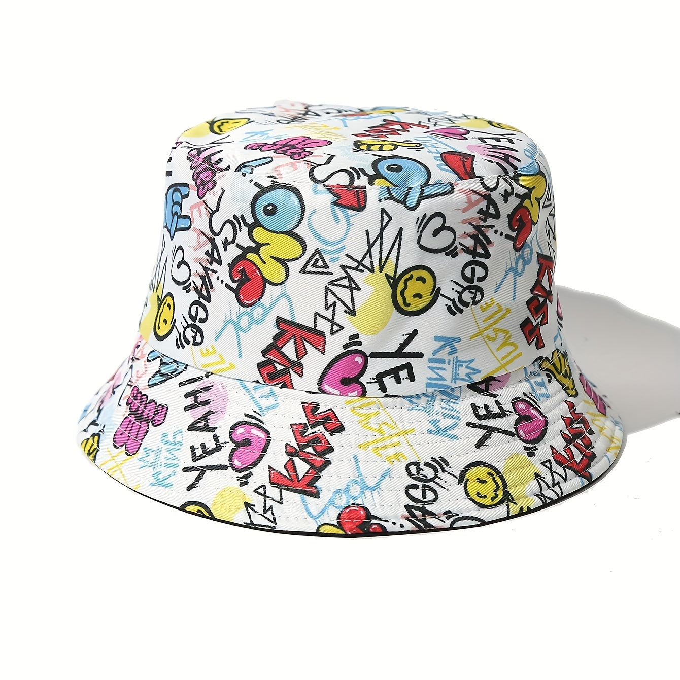 Graffiti Print Bucket Hat Hip Hop Reversible Sunscreen Beach Hat Fisherman Cap