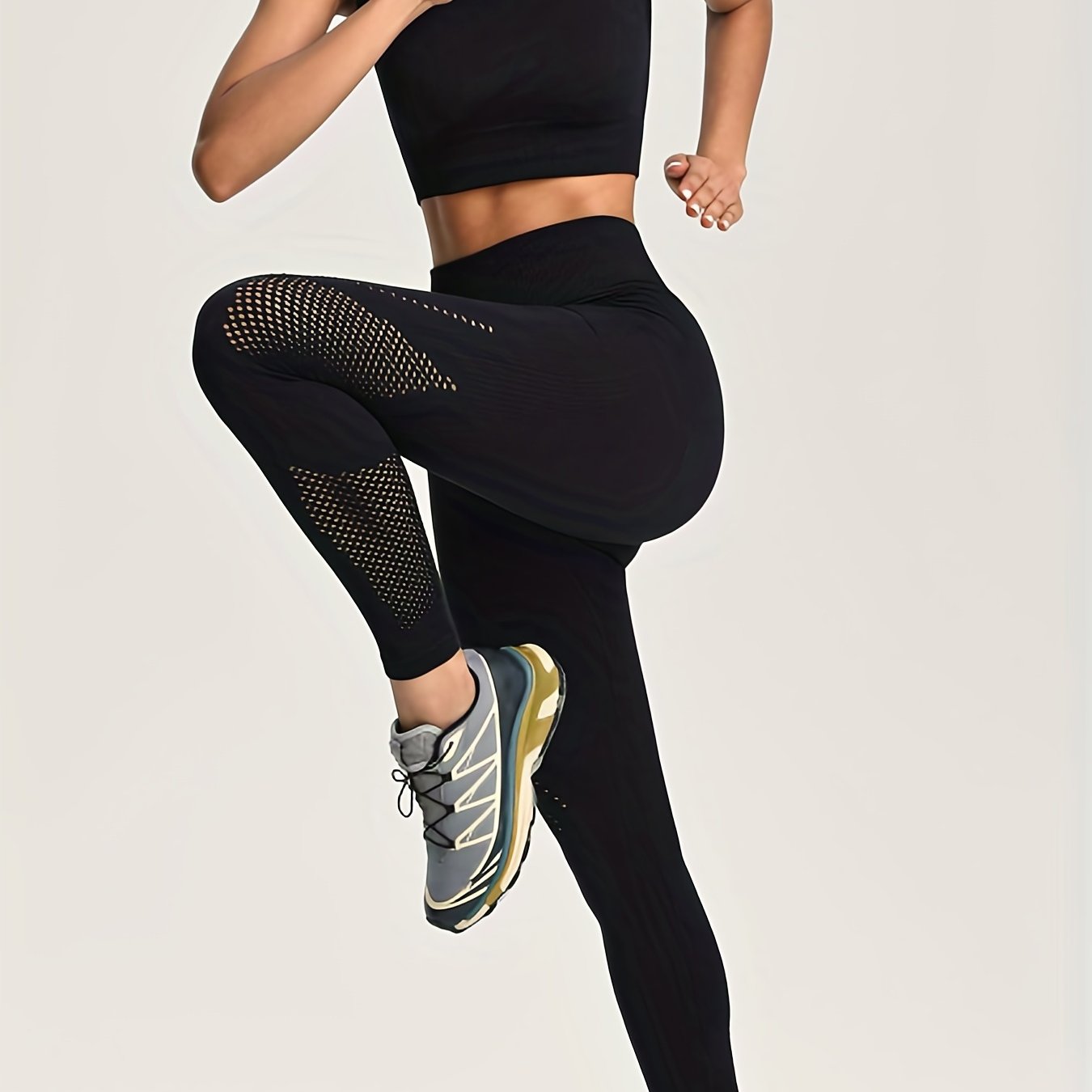 2pcs High Waisted Leggings for Women Hollow Out Breathable Workout Pants