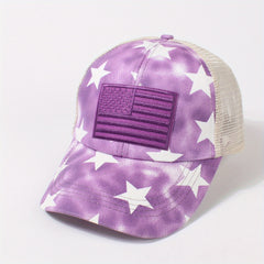Star Print Ponytail Trucker Hat Flag Embroidery Independence Baseball Cap