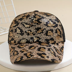 Leopard Trucker Hat Sequin Baseball Cap Adjustable Sunscreen Dad Hats