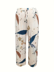 Floral Print Lounge Set Short Sleeve Top & Lace Up Pants Women's Loungewear