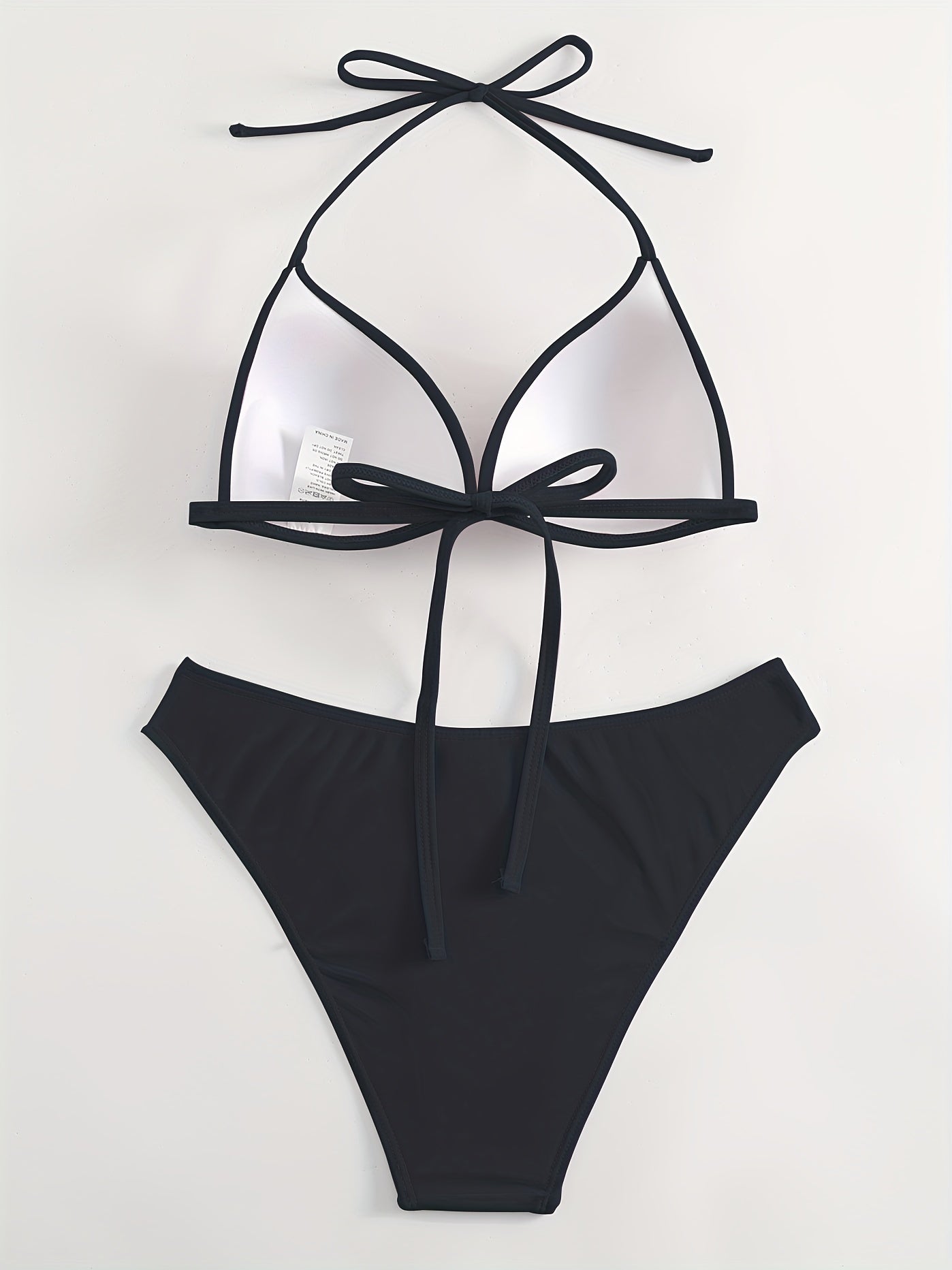 Solid V Neck Halter Bikini Tie Neck High Stetch 2 Piece Swimsuit