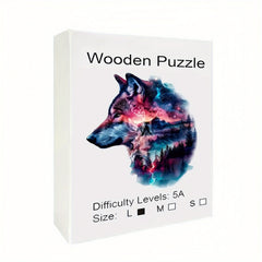 Starry Night Wolf Jigsaw Puzzle with Animal Shapes