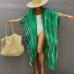 Boho Loose Fit Cover Up Shirt V Neck Half Sleeves Beachwear