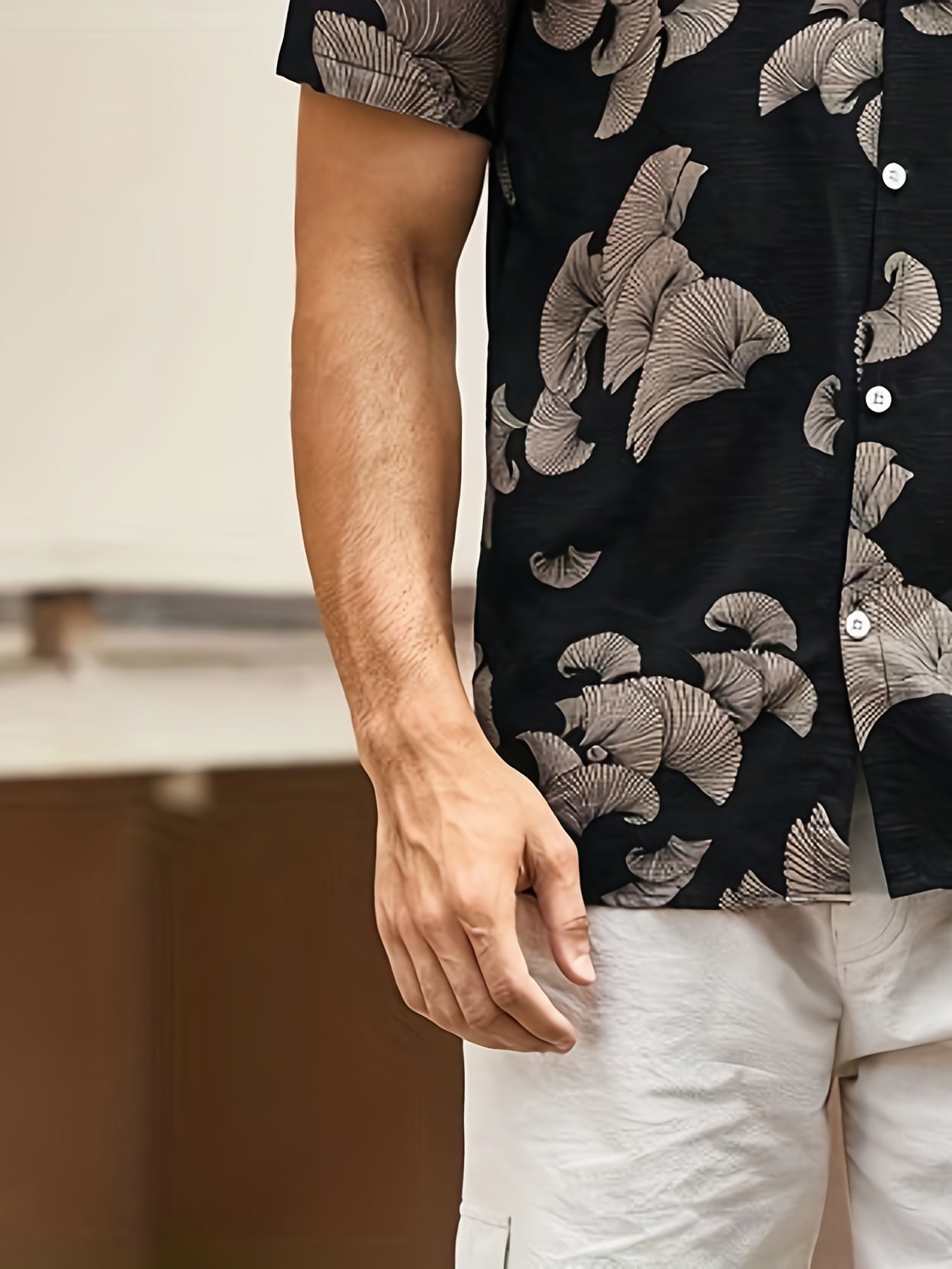 Leaf Print Men's Short Sleeve Casual Shirt