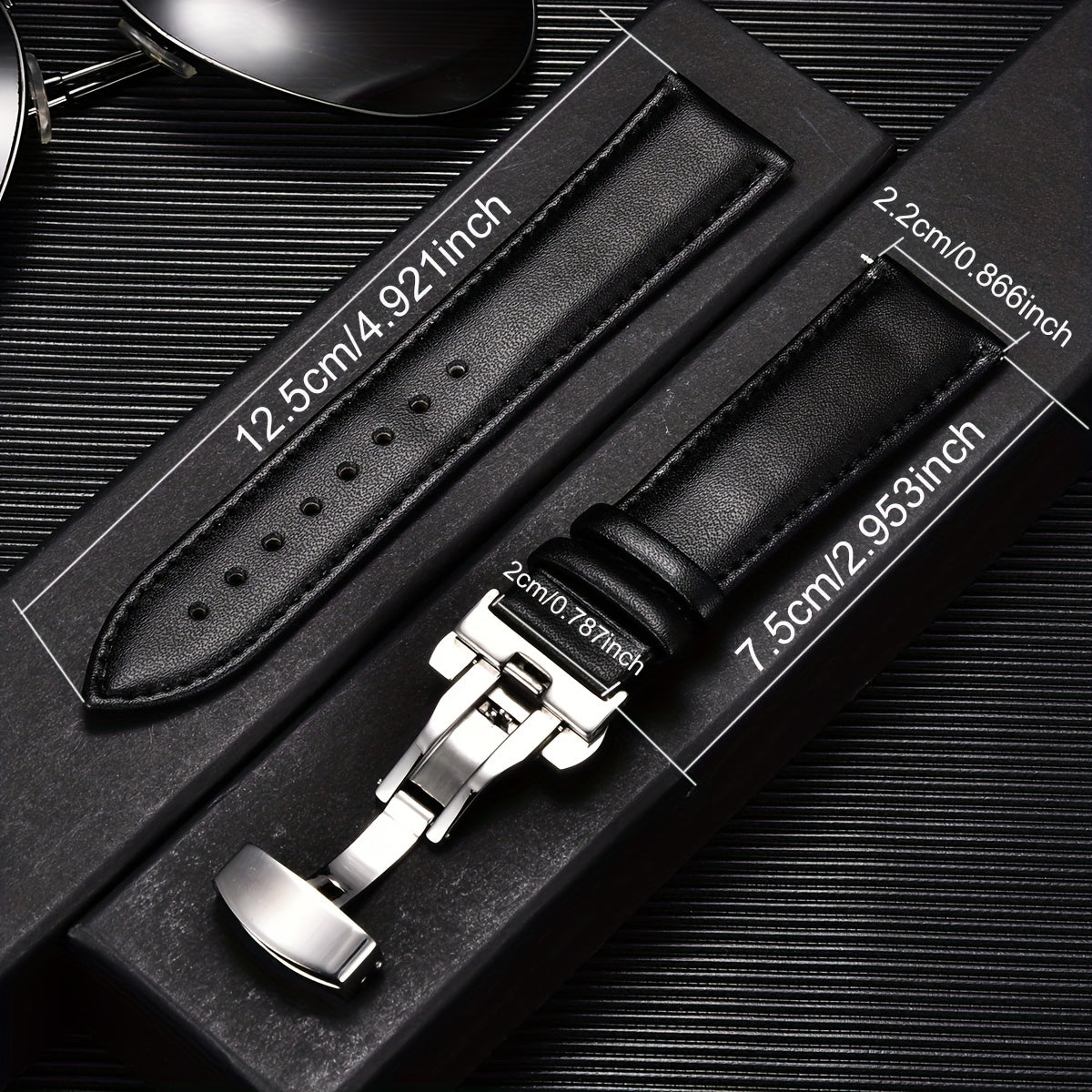 Double Press Solid Butterfly Buckle Leather Strap 18mm-24mm