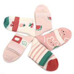 5Pairs Girls Kids Cartoon Crew Socks for Spring Summer